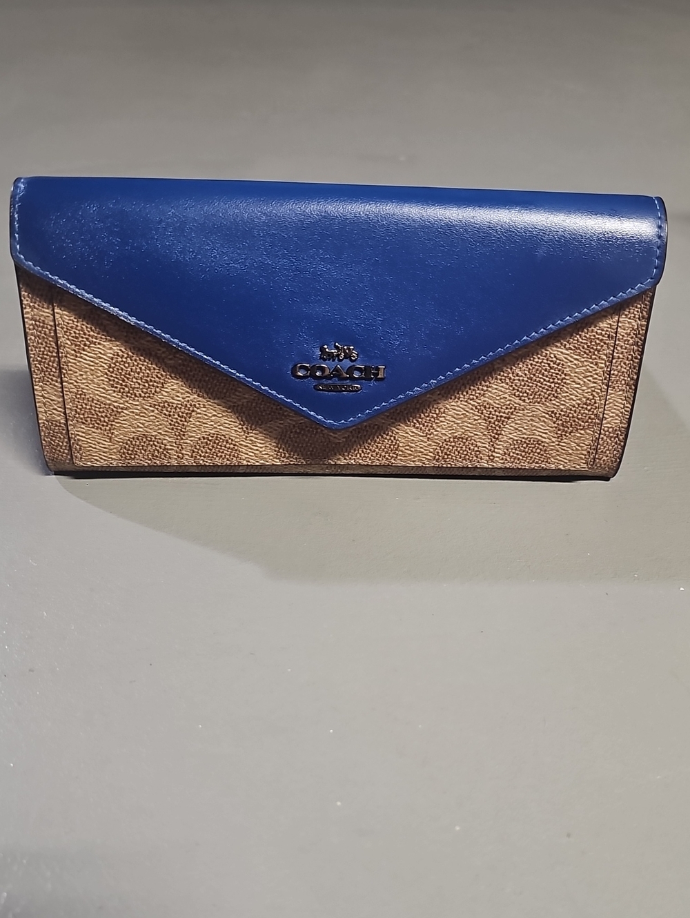 Coach 31547 NWT V5/TAN DARK DENIM Colorblock Coated Canvas Soft Wallet